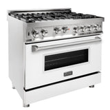 ZLINE 36 in. Professional Gas on Gas Range in Stainless Steel with White Matte Door, RG-WM-36