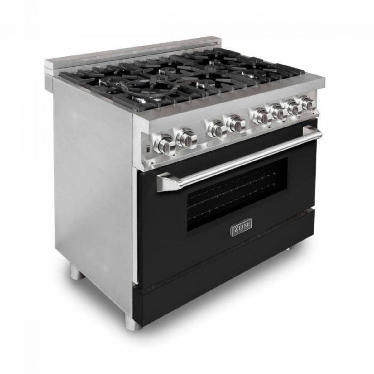 ZLINE 36 in. Professional Gas Burner/Electric Oven Stainless Steel Range with Black Matte Door, RA-BLM-36