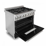 ZLINE 36 in. Professional Gas Burner/Electric Oven Stainless Steel Range with Black Matte Door, RA-BLM-36