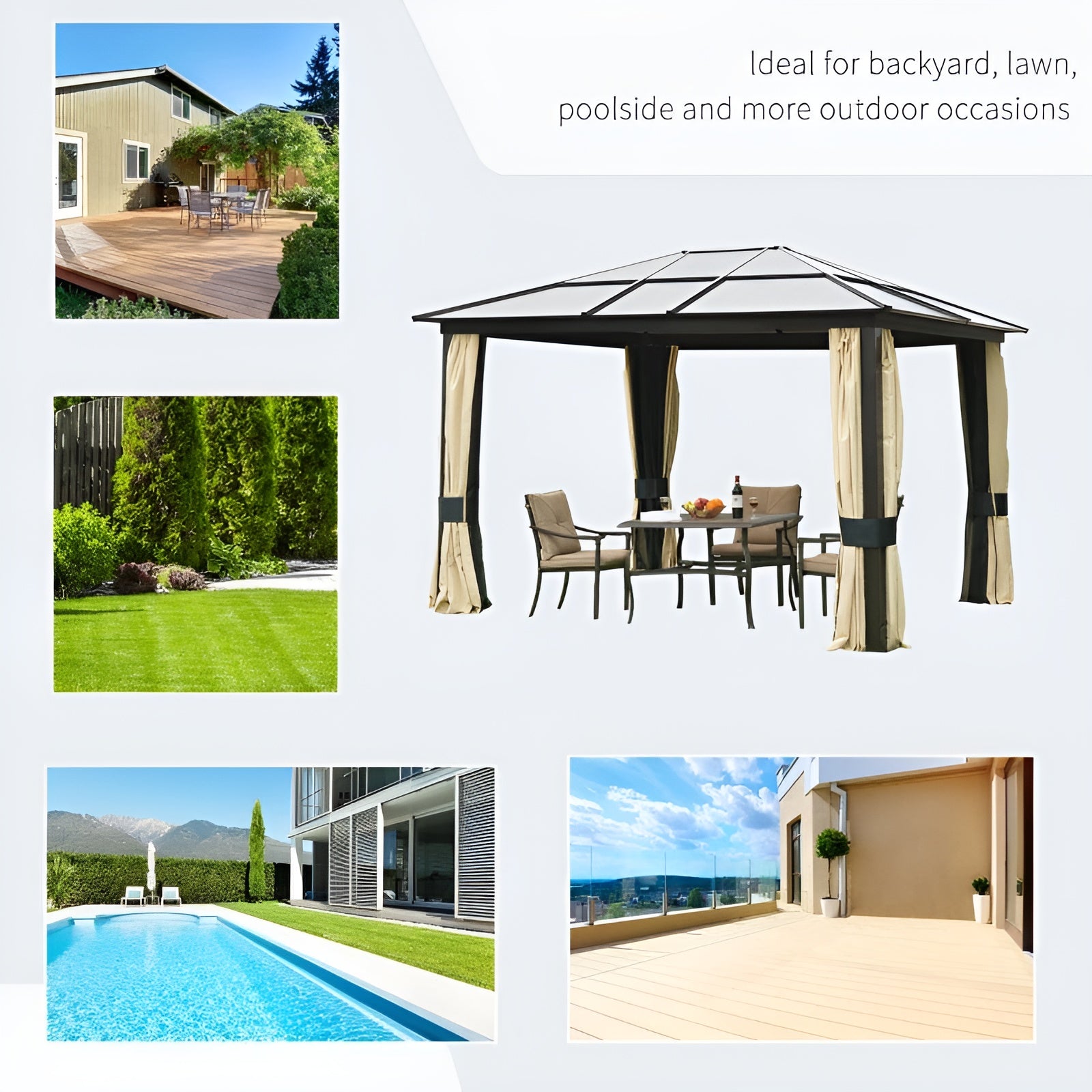 Outsunny 12' x 10' Outdoor Steel Polycarbonate Hardtop Canopy Gazebo - 01-0865