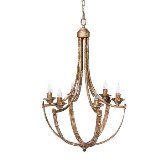 Park Hill Collection Empress Chandelier: Elegant Distressed Iron Design with Gold Accents, 6 Lights for Rustic Charm - ELH00158