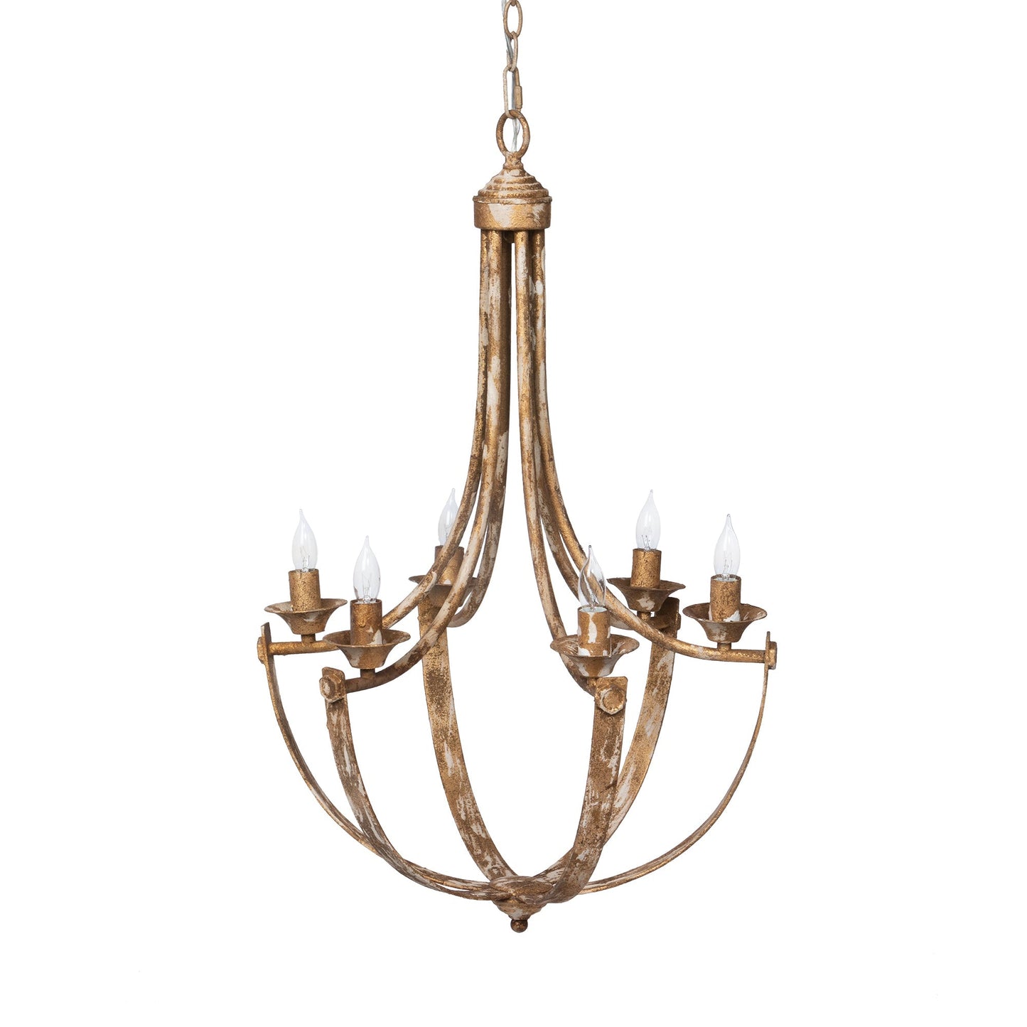 Park Hill Collection Empress Chandelier: Elegant Distressed Iron Design with Gold Accents, 6 Lights for Rustic Charm - ELH00158