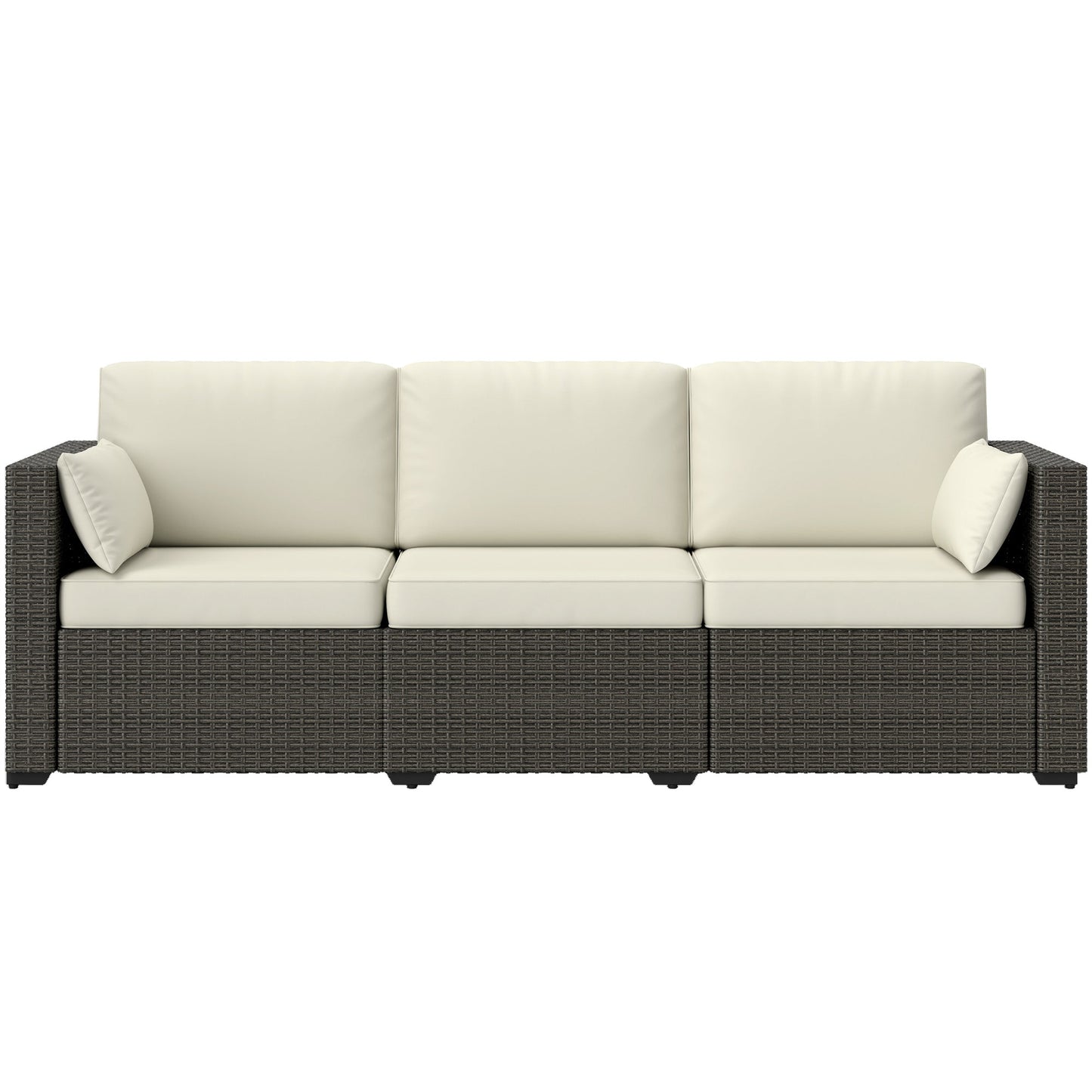 Outsunny 3-Seater PE Wicker Deep Seating Outdoor Sofa with Removable Cushions Cream White - 860-308V00CW