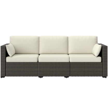 Outsunny 3-Seater PE Wicker Deep Seating Outdoor Sofa with Removable Cushions Cream White - 860-308V00CW