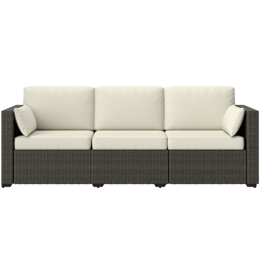 Outsunny 3-Seater PE Wicker Deep Seating Outdoor Sofa with Removable Cushions Cream White - 860-308V00CW