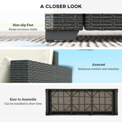 Outsunny 3-Seater PE Wicker Deep Seating Outdoor Sofa with Removable Cushions Cream White - 860-308V00CW