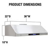 Vinotemp 36" Gas Range Hood, in Stainless Steel - BR-HD36SR