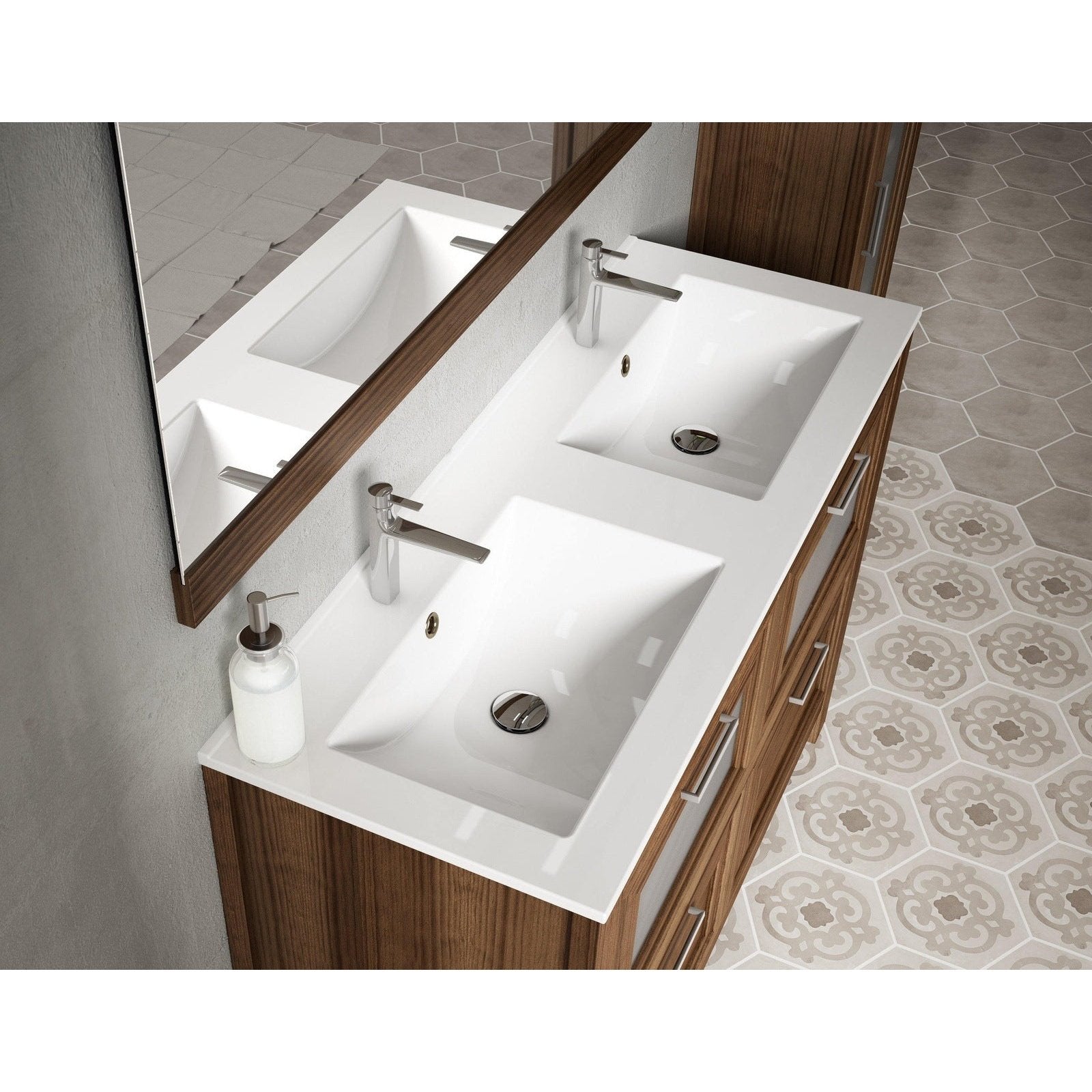 Lucena Bath 48" Décor Tirador Double Floating Vanity in White, Black, Gray or White and Silver. - Backyard Provider