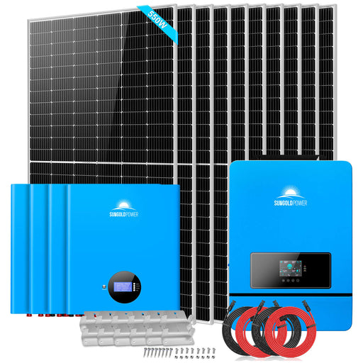 Sun Gold OFF GRID SOLAR KIT 10 X 550 WATTS SOLAR PANELS 4 X 5.12KWH POWERWALL LITHIUM BATTERY 10KW SOLAR INVERTER 48VDC 120V/240V SGM-10K20