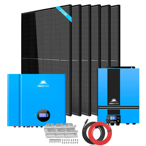 Sun Gold Off-Grid Solar Kit 6500W 48VDC 120VAC 10.24KWH PowerWall Lithium Battery 6 X 370 Watts Solar Panels SGM-6510M