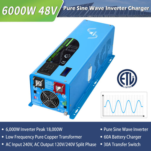 Sun Gold Off-Grid Solar Kit 6000W 48VDC 120V/240V LifePo4 10.48KWH Power Wall Lithium Battery 8 X 370 Watts Solar Panels SGR-6KL48C