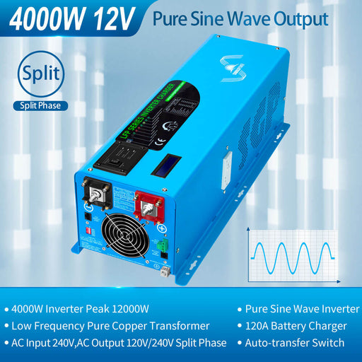 4000W DC 12V Split Phase Pure Sine Wave Inverter With Charger - LFP4K12V240VSP