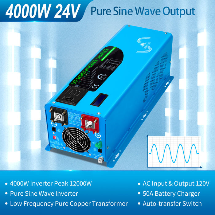 4000W DC 24V Pure Sine Wave Inverter With Charger - LFP4K24V120VSG