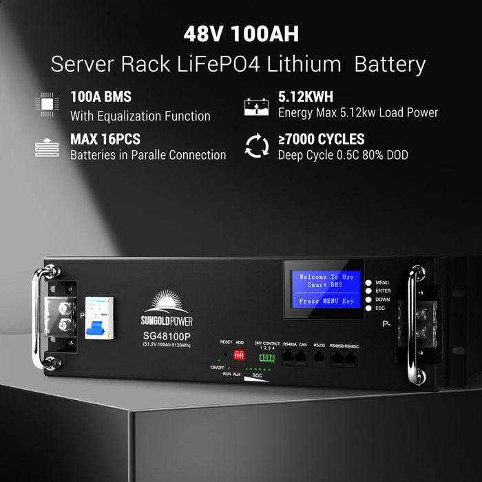 Sun Gold Off-Grid Solar Kit 5000W 48VDC 120V LifePo4 10.24KWH Lithium Battery 6 X 415 Watts Solar Panels SGR-5KE