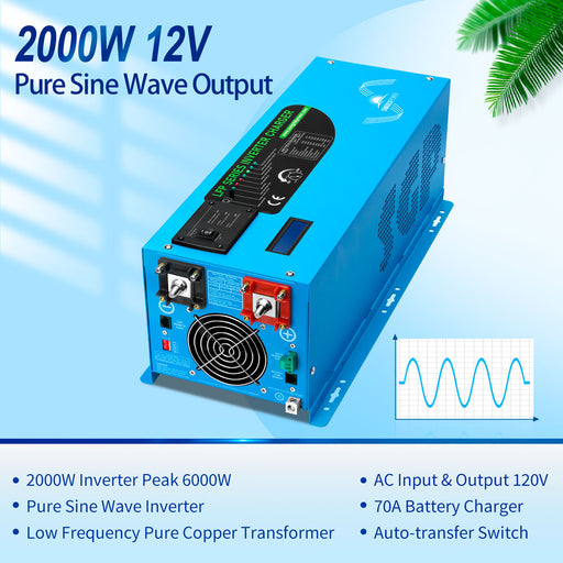 2000W DC 12V Pure Sine Wave Inverter With Charger - LFP2K12V120VSG