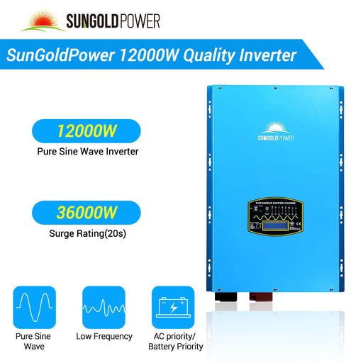 Sun Gold Off-Grid Solar Kit 12000W 48VDC 120V/240V LifePo4 20.48KWH Lithium Battery 12 X 415 Watts Solar Panels SGR-12K20E