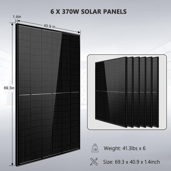 Sun Gold Off-Grid Solar Kit 5000W 48VDC 120V 10.24KWH PowerWall Lithium Battery 6 X 370 Watts Solar Panels SGM-5K10M