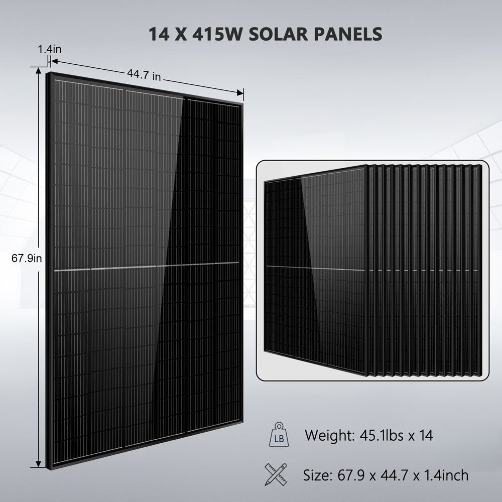 Sun Gold Off-Grid Solar Kit 13000W 48VDC 120V/240V LifePo4 20.48KWH Lithium Battery 14 X 415 Watts Solar Panels SGR-13KM