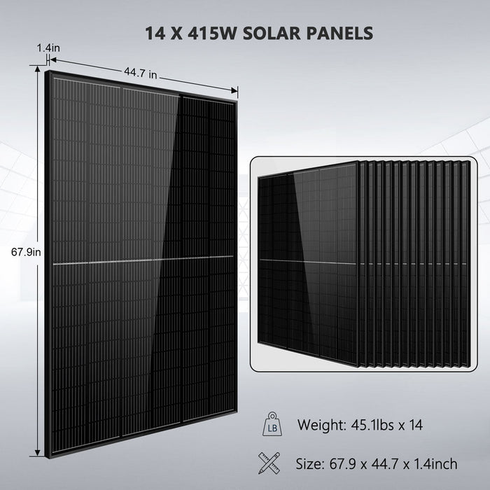 Sun Gold Off-Grid Solar Kit 13000W 48VDC 120V/240V LifePo4 20.48KWH Lithium Battery 14 X 415 Watts Solar Panels SGR-13KM