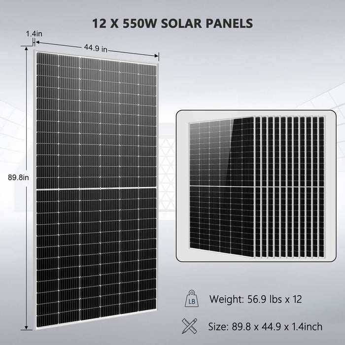 Sun Gold OFF GRID SOLAR KIT 12 X 550 WATTS SOLAR PANELS 25.6KWH LITHIUM BATTERY 10KW SOLAR INVERTER 48VDC 120V/240V SGR-10K25S