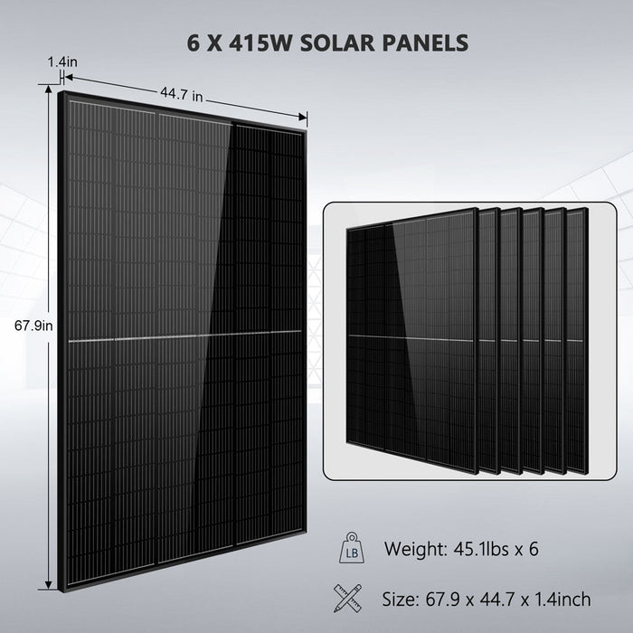 Sun Gold Off-Grid Solar Kit 5000W 48VDC 120V LifePo4 10.24KWH Lithium Battery 6 X 415 Watts Solar Panels SGR-5KE