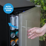 NewAir - 15" 90-Can Weatherproof Outdoor Beverage Center NOF090SS00 Stainless Steel w/ Auto-Closing Door & Easy Glide Casters