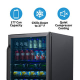 Newair - 24” 177 Can Built-in Beverage Center in Black Stainless Steel NBC177BS00