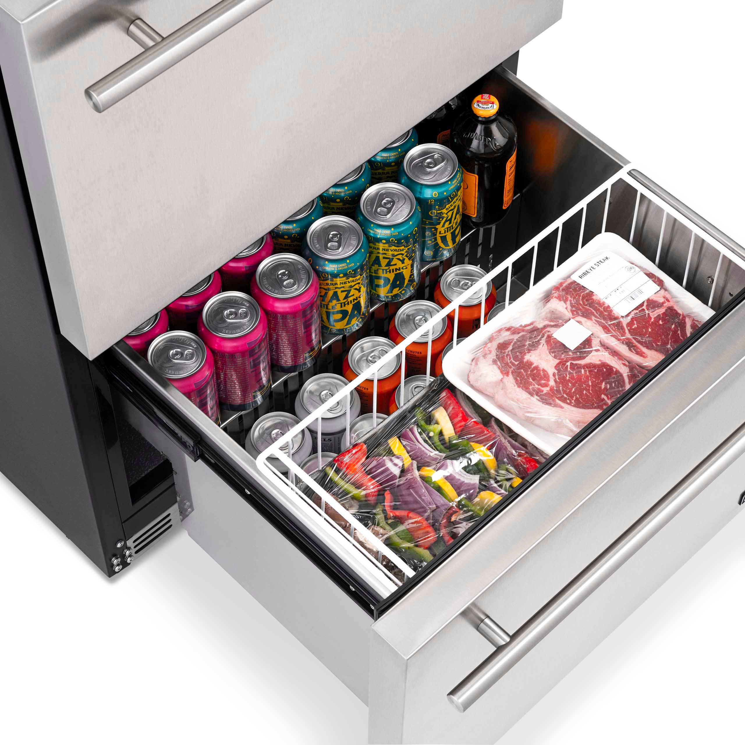 Newair - 24” 20-Bottle/80 Can Dual-Zone Built-in/Freestanding Outdoor Dual Drawer Wine & Beverage Center NOF100SS00