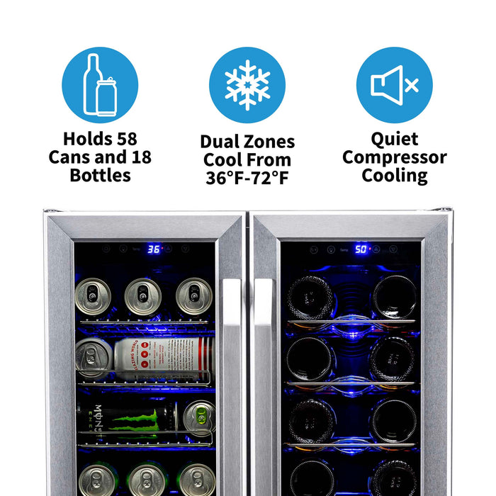 Newair - 24” 18-Bottle/58 Can Dual-Zone French Door Wine & Beverage Center AWB-360DB