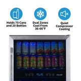 Newair - 24” 20-Bottle/70 Can Dual-Zone Built-in/Freestanding Wine & Beverage Center AWB-400DB in Stainless Steel w/ SplitShelf™ & Smooth Rolling Shelves