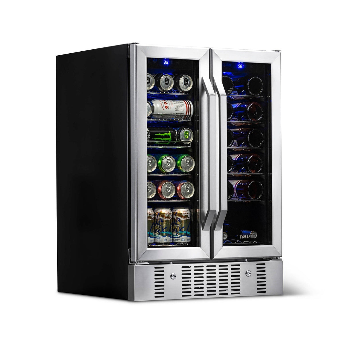 Newair - 24” 18-Bottle/58 Can Dual-Zone French Door Wine & Beverage Center AWB-360DB