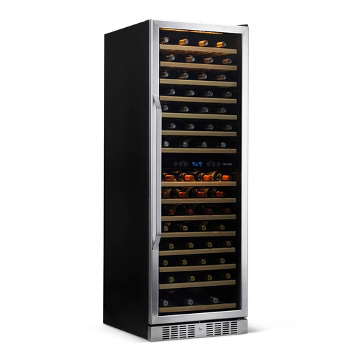 Newair - 27” 160-Bottle Dual-Zone Built-in/Freestanding Stainless Steel Wine Fridge AWR-1600DB - w/ Smooth Rolling Shelves