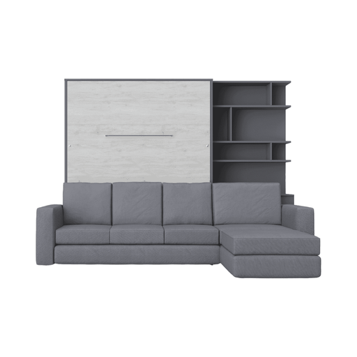 Maxima House Murphy Bed INVENTO European Queen size with a Sectional Sofa and a Bookcase, mattress included - IN014/17GW-LG - Backyard Provider