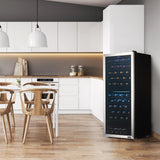 Newair - 98-Bottle Dual-Zone Freestanding Wine Cooler NWC098SS00 w/ Low-Vibration Ultra-Quiet Inverter Compressor & Adjustable Racks