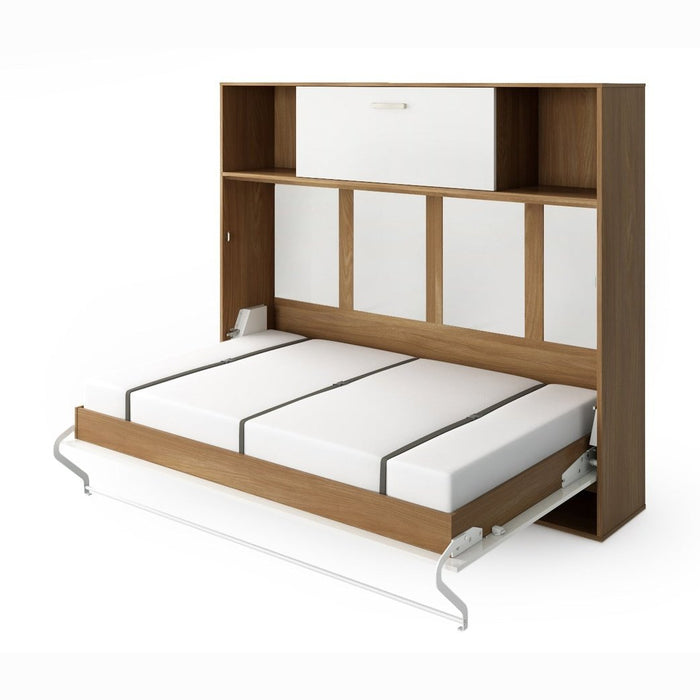Maxima House Invento Horizontal Wall Bed, European Full XL Size with a cabinet on top - IN140H-13W - Backyard Provider