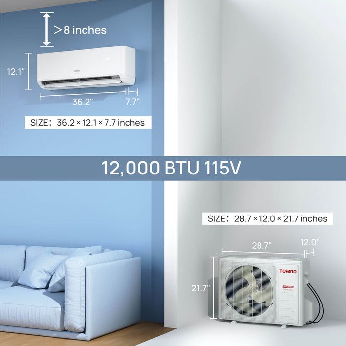 Turbro 12,000 BTU WiFi Ductless Mini Split AC with Heat Pump - Backyard Provider