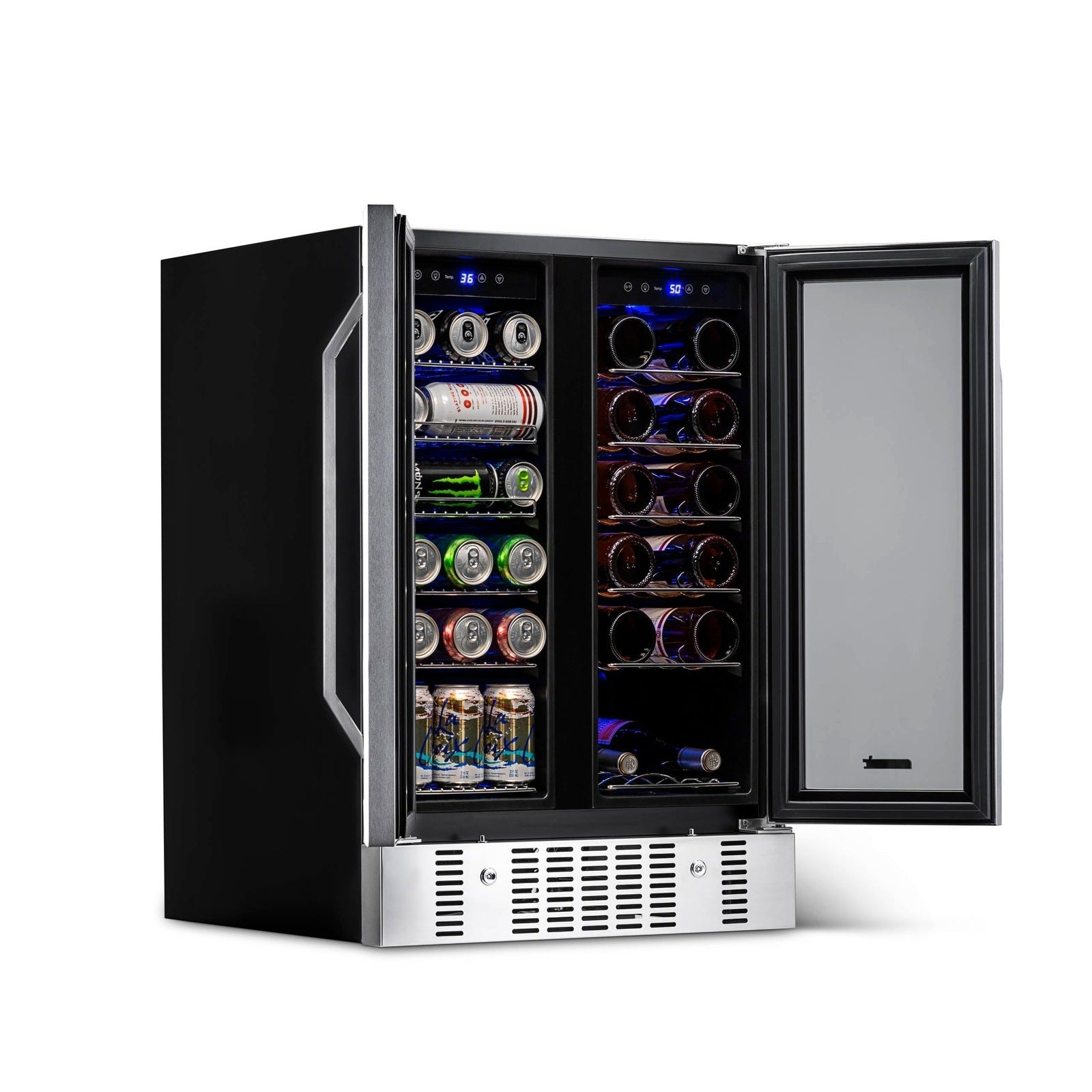 Newair - 24” 18-Bottle/58 Can Dual-Zone French Door Wine & Beverage Center AWB-360DB