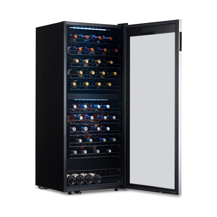 Newair - 98-Bottle Dual-Zone Freestanding Wine Cooler NWC098SS00 w/ Low-Vibration Ultra-Quiet Inverter Compressor & Adjustable Racks