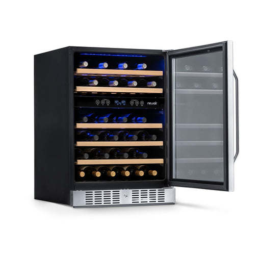 Newair - 24” 46-Bottle Dual-Zone Built-in/Freestanding Wine Cooler AWR-460DB - Stainless Steel w/ Beech Wood Shelves