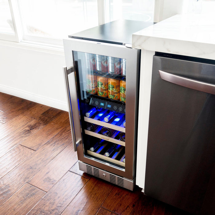 Newair - 15” 9-Bottle/48 Can Built-in/Freestanding Dual-Zone Wine & Beverage Center NWB057SS00
