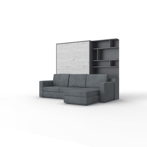 Maxima House Murphy Bed Full XL Vertical with a Sectional Sofa and a Bookcase Invento. - IN001/17GW-LG - Backyard Provider