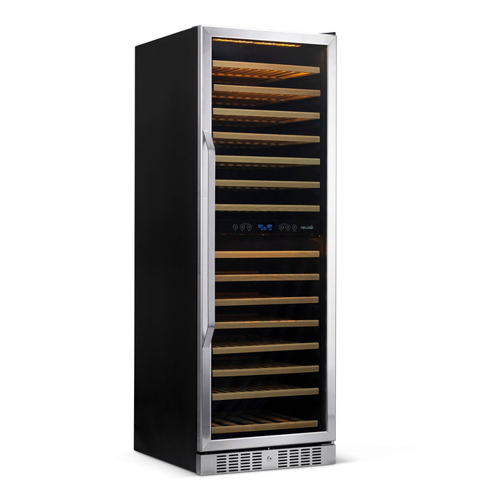 Newair - 27” 160-Bottle Dual-Zone Built-in/Freestanding Stainless Steel Wine Fridge AWR-1600DB - w/ Smooth Rolling Shelves