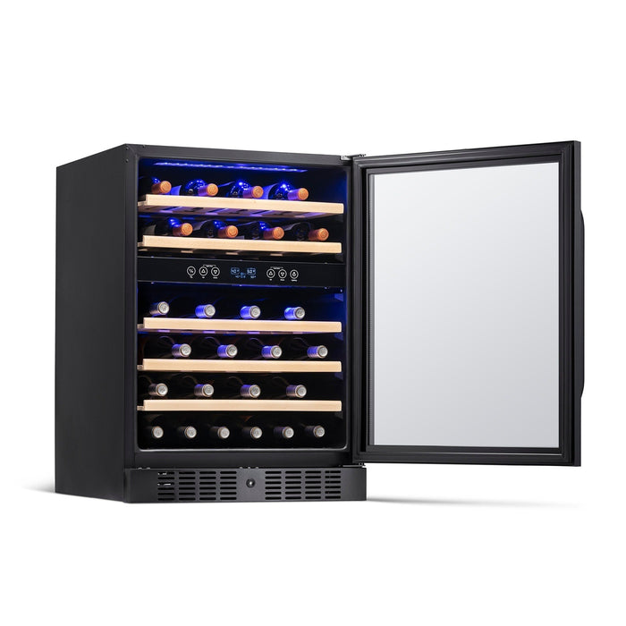 Newair - 24” 46-Bottle Dual-Zone Built-in/Freestanding Black Stainless Steel Wine Fridge NWC046BS00