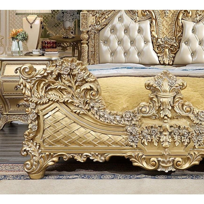 Homey Design Antique Gold & Leather King Bed Traditional - HD-1801 – EK BED