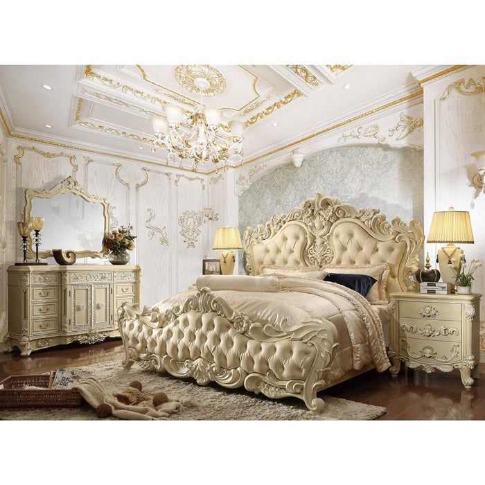 Homey Design Luxury Pearl Cream CAL King Bed Carved Wood Traditional - HD-CK5800