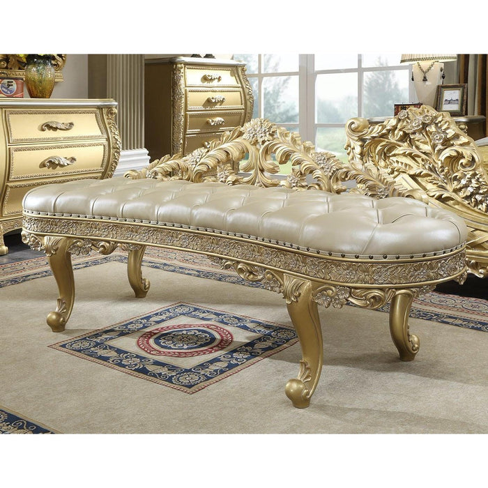 Homey Design Antique Gold Leather Bench Traditional - HD-BEN1801