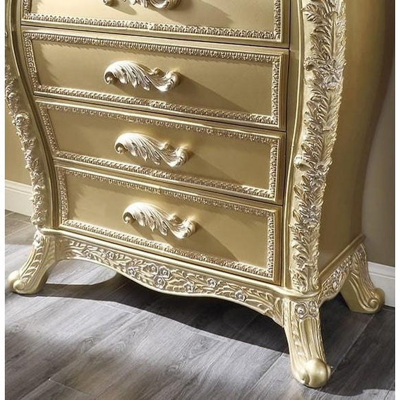 Homey Design Antique Gold Chest Carved Wood Traditional - HD-CHE1801