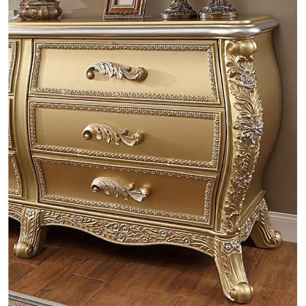 Homey Design Antique Gold Dresser Carved Wood Traditional - HD-DR1801