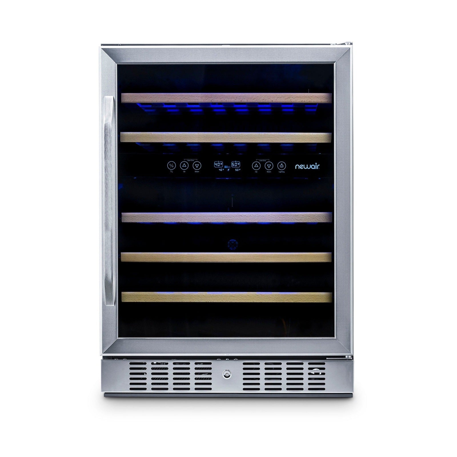 Newair - 24” 46-Bottle Dual-Zone Built-in/Freestanding Wine Cooler AWR-460DB - Stainless Steel w/ Beech Wood Shelves