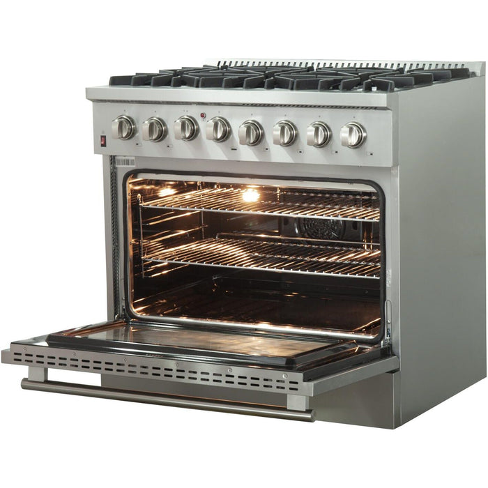 Forno 36″ Galiano Gas Burner / Electric Oven in Stainless Steel 6 Italian Burners, FFSGS6156-36